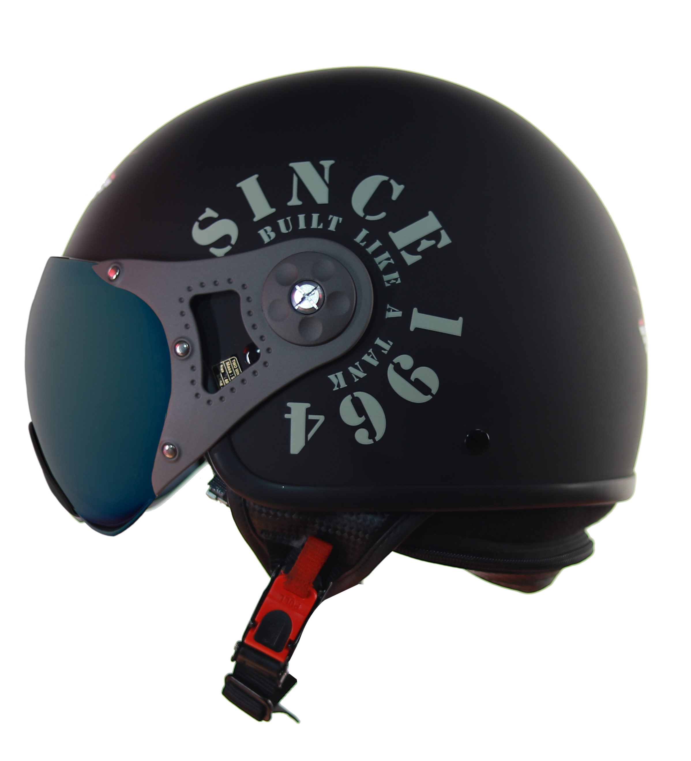 Steelbird SB-27 7Wings Tank Open Face Graphic Helmet (Matt Black Military Green With Chrome Gold Visor)